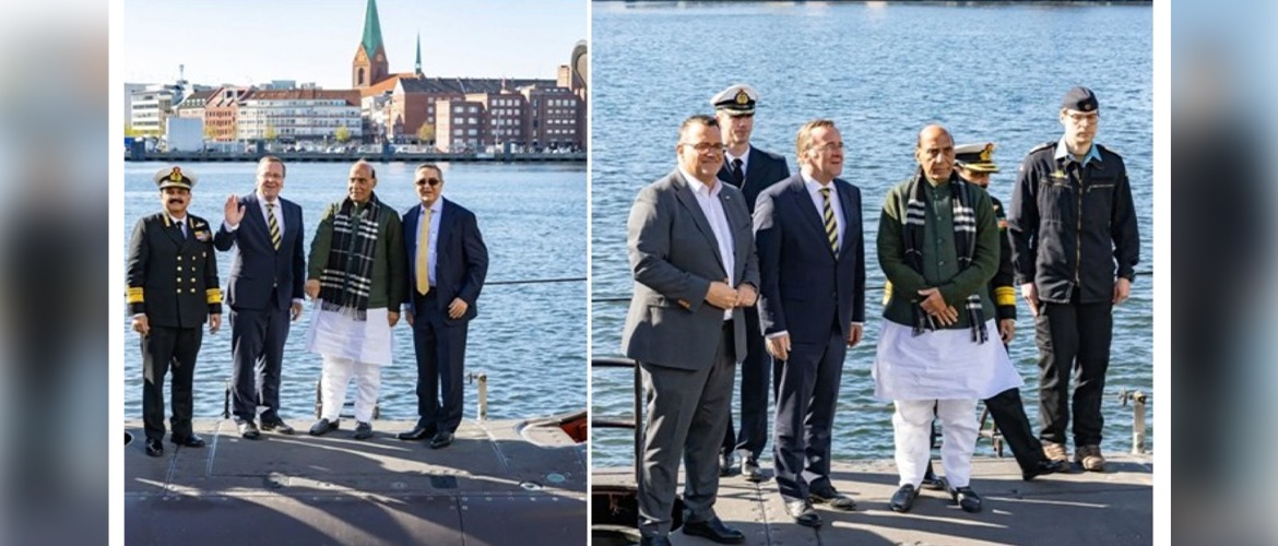Union Defence Minister Shri Rajnath Singh and German Defence Minister Mr Boris Pistorius at Thyssenkrupp Marine Systems (TKMS) submarine building facility in Kiel