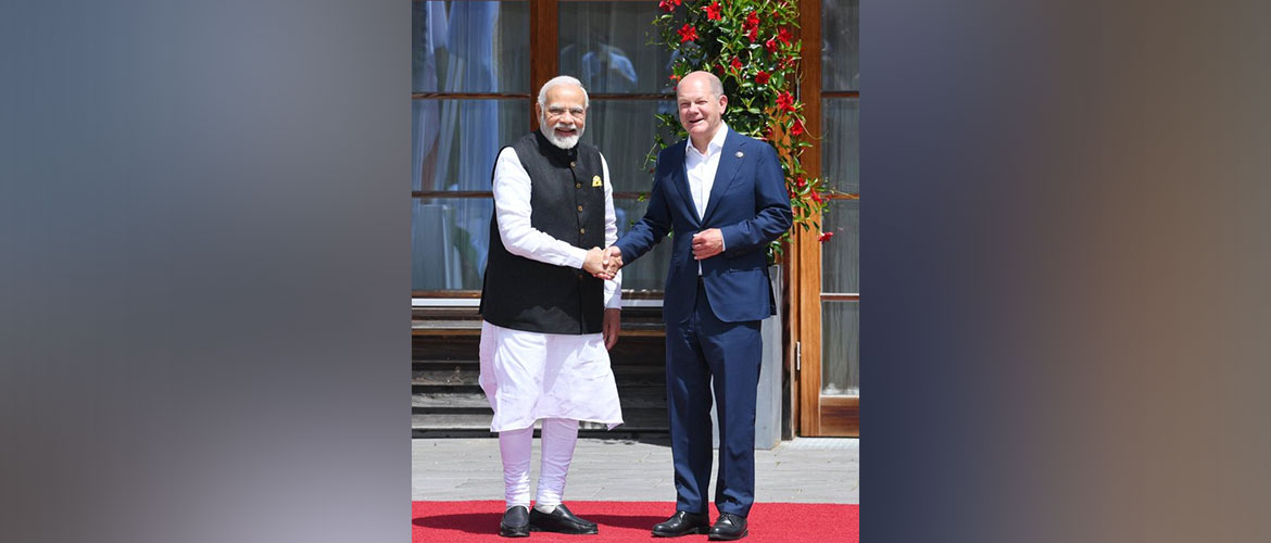 German Chancellor Olaf Scholz welcomes Prime Minister Shri Narendra Modi at Schloss Elmau