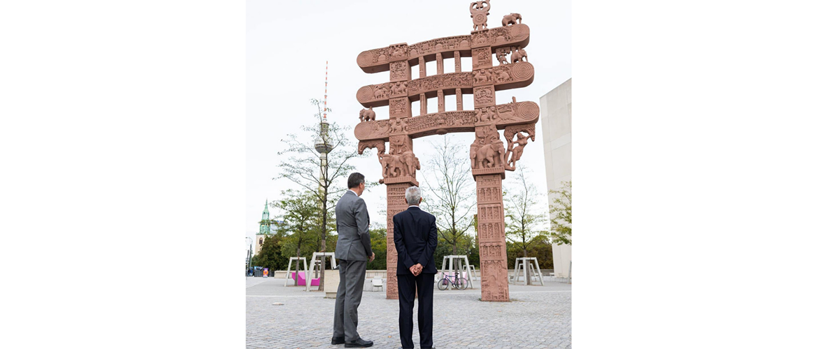 External Affairs Minister, Dr. S. Jaishankar at the replica of the East Gate of Sanchi Stupa at Humboldt Forum in Berlin, 11th September 2024