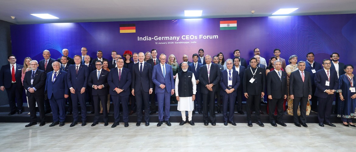 Hon'ble PM with German Chancellor Friedrich Merz at India-Germany CEO’s Forum in Ahmedabad, Gujurat January (12.01.2026)